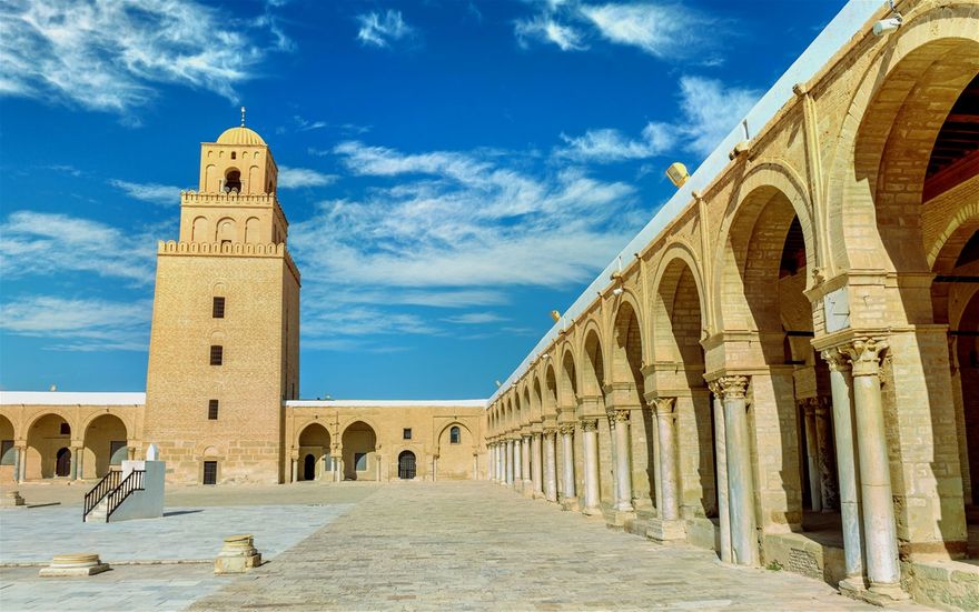 Courtyard of the Great Mosque of Kairouan, Tunisia founded 670 A.D.