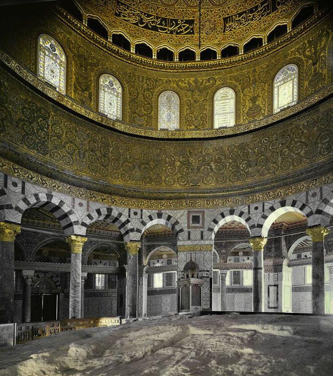 Interior of the Dome of the Rock in Jerusalem built in 691–692 A.D.