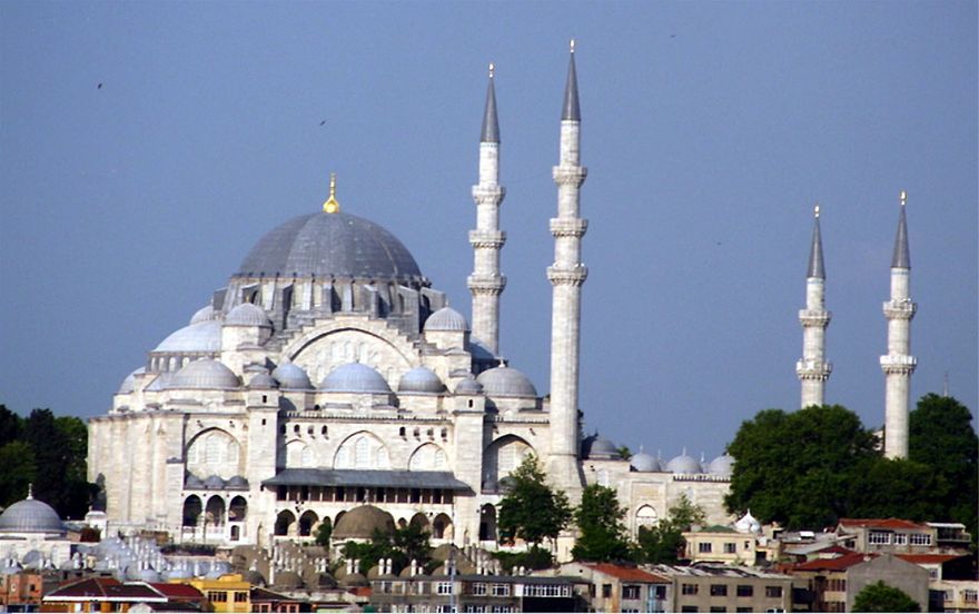 The Süleymaniye Mosque in Istanbul was designed by architect Mimar Sinan, built from 1550 and inaugurated 1557 A.D.