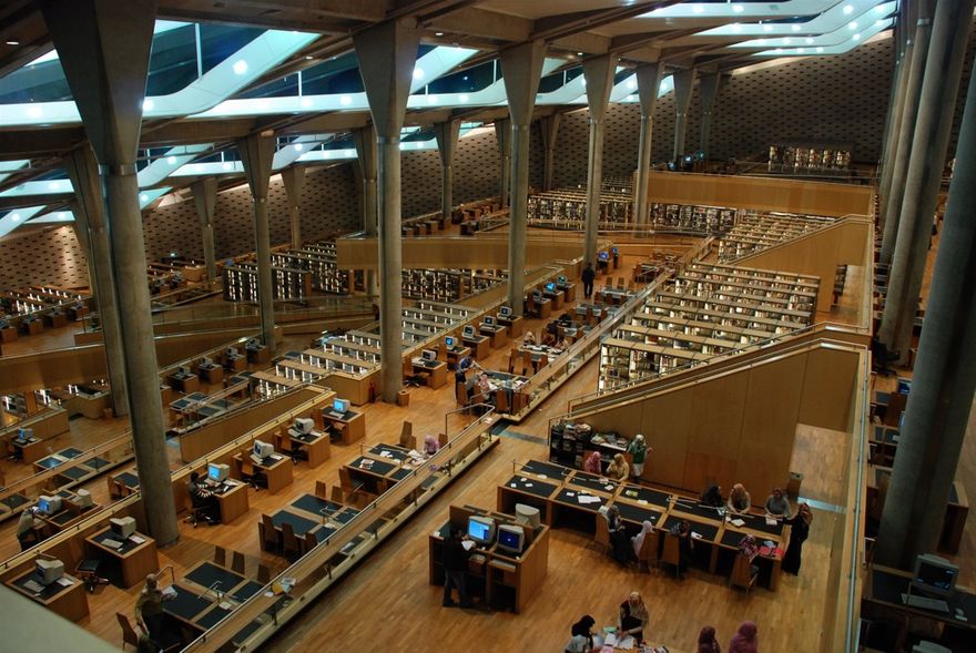 Interior of New Library of Alexandria, Egypt, opened 2002, designed by Snohetta