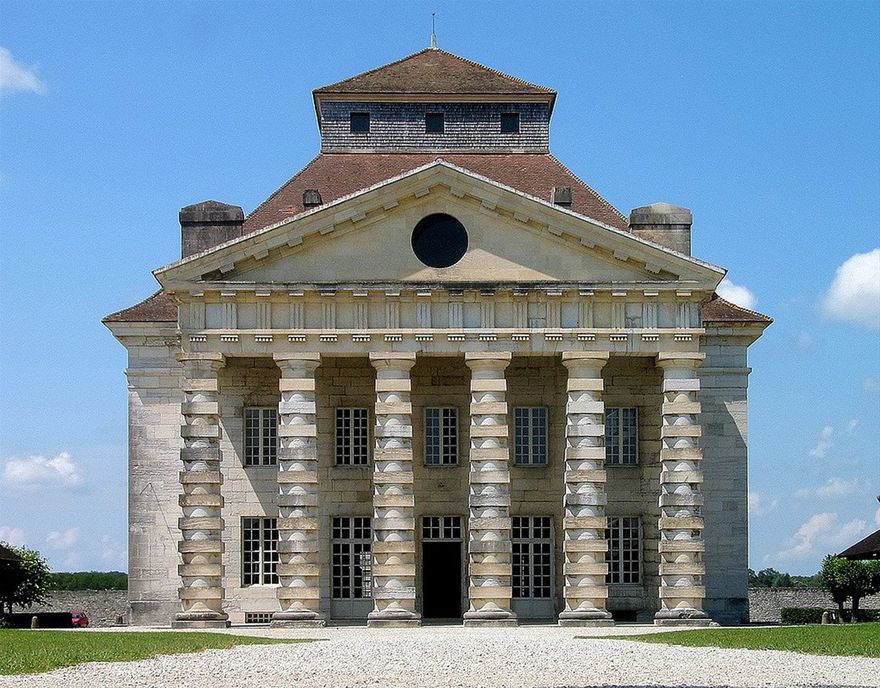 Saline Royale d'Arc-et-Senans by Claude Nicolas Ledoux commissioned by Louis XV and built between 1775 and 1779 A.D..