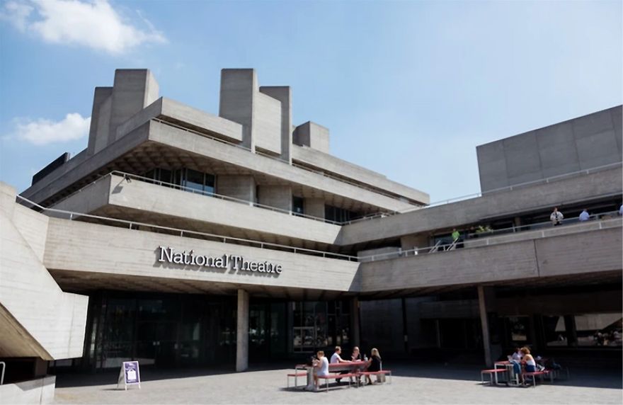 The National Theatre on the Southbank, London, UK, opened in 1976. Designed by Denys Lasdun